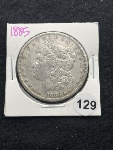 1885 Morgan Silver Dollar Coin: KEY WORDS: INDIAN ARTIFACT ARTIFACTS ARROWHEAD ARROWHEADS NATIVE AMERICAN MISSISSIPPIAN QUAPAW CADDO POTTERY COINS MORGAN DOLLAR PEACE DOLLAR SILVER COINS. All coins have been Sigma tested for authent