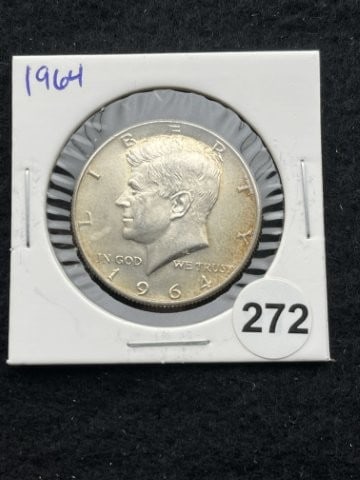 1964 Kennedy Half Dollar Silver Coin: KEY WORDS: INDIAN ARTIFACT ARTIFACTS ARROWHEAD ARROWHEADS NATIVE AMERICAN MISSISSIPPIAN QUAPAW CADDO POTTERY COINS MORGAN DOLLAR PEACE DOLLAR SILVER COINS. All coins have been Sigma tested for authent