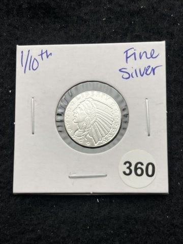 1/10th Fine Silver Coin: KEY WORDS: INDIAN ARTIFACT ARTIFACTS ARROWHEAD ARROWHEADS NATIVE AMERICAN MISSISSIPPIAN QUAPAW CADDO POTTERY COINS MORGAN DOLLAR PEACE DOLLAR SILVER COINS. All coins have been Sigma tested for authent
