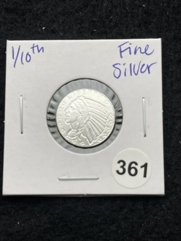 1/10th Fine Silver Coin: KEY WORDS: INDIAN ARTIFACT ARTIFACTS ARROWHEAD ARROWHEADS NATIVE AMERICAN MISSISSIPPIAN QUAPAW CADDO POTTERY COINS MORGAN DOLLAR PEACE DOLLAR SILVER COINS. All coins have been Sigma tested for authent
