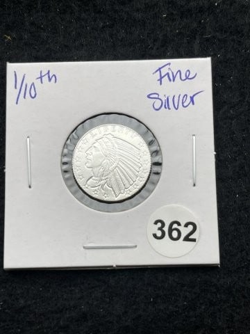 1/10th Fine Silver Coin: KEY WORDS: INDIAN ARTIFACT ARTIFACTS ARROWHEAD ARROWHEADS NATIVE AMERICAN MISSISSIPPIAN QUAPAW CADDO POTTERY COINS MORGAN DOLLAR PEACE DOLLAR SILVER COINS. All coins have been Sigma tested for authent