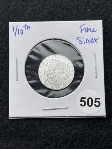 1/10th Fine Silver Coin: KEY WORDS: INDIAN ARTIFACT ARTIFACTS ARROWHEAD ARROWHEADS NATIVE AMERICAN MISSISSIPPIAN QUAPAW CADDO POTTERY COINS MORGAN DOLLAR PEACE DOLLAR SILVER COINS. All coins have been Sigma tested for authent