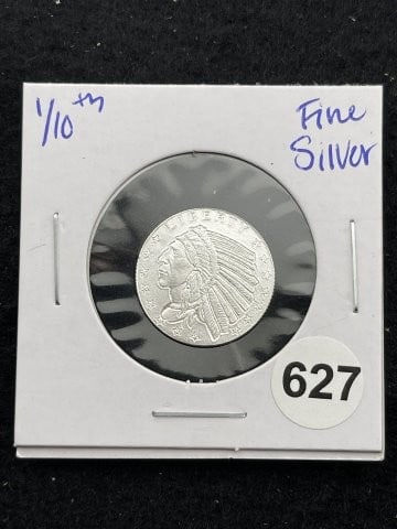 1/10th Fine Silver Coin: KEY WORDS: INDIAN ARTIFACT ARTIFACTS ARROWHEAD ARROWHEADS NATIVE AMERICAN MISSISSIPPIAN QUAPAW CADDO POTTERY COINS MORGAN DOLLAR PEACE DOLLAR SILVER COINS. All coins have been Sigma tested for authent