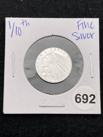 1/10th Fine Silver Coin: KEY WORDS: INDIAN ARTIFACT ARTIFACTS ARROWHEAD ARROWHEADS NATIVE AMERICAN MISSISSIPPIAN QUAPAW CADDO POTTERY COINS MORGAN DOLLAR PEACE DOLLAR SILVER COINS. All coins have been Sigma tested for authent