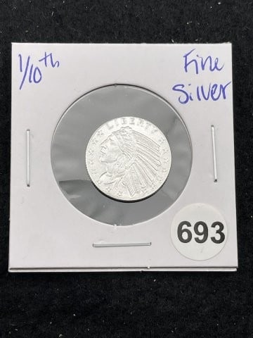 1/10th Fine Silver Coin: KEY WORDS: INDIAN ARTIFACT ARTIFACTS ARROWHEAD ARROWHEADS NATIVE AMERICAN MISSISSIPPIAN QUAPAW CADDO POTTERY COINS MORGAN DOLLAR PEACE DOLLAR SILVER COINS. All coins have been Sigma tested for authent