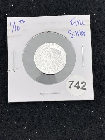 1/10th Fine Silver Coin: KEY WORDS: INDIAN ARTIFACT ARTIFACTS ARROWHEAD ARROWHEADS NATIVE AMERICAN MISSISSIPPIAN QUAPAW CADDO POTTERY COINS MORGAN DOLLAR PEACE DOLLAR SILVER COINS. All coins have been Sigma tested for authent