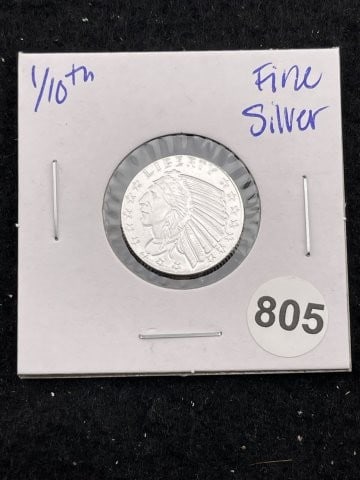 1/10th Fine Silver Coin: KEY WORDS: INDIAN ARTIFACT ARTIFACTS ARROWHEAD ARROWHEADS NATIVE AMERICAN MISSISSIPPIAN QUAPAW CADDO POTTERY COINS MORGAN DOLLAR PEACE DOLLAR SILVER COINS. All coins have been Sigma tested for authent