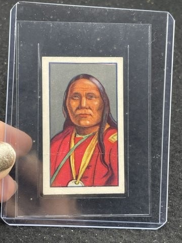 1927 Godfrey Phillips "Red Indians" Santana Card: KEY WORDS: INDIAN ARTIFACT ARTIFACTS ARROWHEAD ARROWHEADS NATIVE AMERICAN MISSISSIPPIAN QUAPAW CADDO POTTERY COINS MORGAN DOLLAR PEACE DOLLAR SILVER COINS. All coins have been Sigma tested for authent