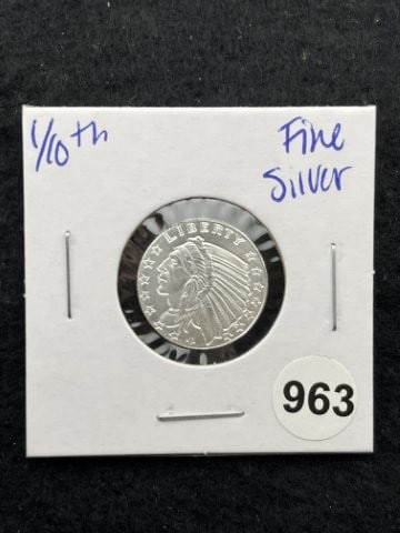 1/10th Fine Silver Coin: KEY WORDS: INDIAN ARTIFACT ARTIFACTS ARROWHEAD ARROWHEADS NATIVE AMERICAN MISSISSIPPIAN QUAPAW CADDO POTTERY COINS MORGAN DOLLAR PEACE DOLLAR SILVER COINS. All coins have been Sigma tested for authent