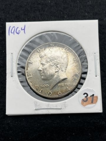 1964 Kennedy Half Dollar Silver Coin: KEY WORDS: INDIAN ARTIFACT ARTIFACTS ARROWHEAD ARROWHEADS NATIVE AMERICAN MISSISSIPPIAN QUAPAW CADDO POTTERY COINS MORGAN DOLLAR PEACE DOLLAR SILVER COINS. All coins have been Sigma tested for authent