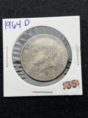 1964 D Kennedy Half Dollar Silver Coin: KEY WORDS: INDIAN ARTIFACT ARTIFACTS ARROWHEAD ARROWHEADS NATIVE AMERICAN MISSISSIPPIAN QUAPAW CADDO POTTERY COINS MORGAN DOLLAR PEACE DOLLAR SILVER COINS. All coins have been Sigma tested for authent