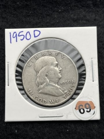 1950 D Franklin Half Dollar Silver Coin (1 of 2)