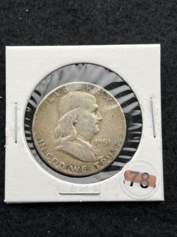 1951 Franklin Half Dollar Silver Coin (1 of 2)