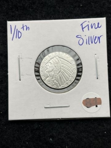 1/10th Fine Silver Coin: KEY WORDS: INDIAN ARTIFACT ARTIFACTS ARROWHEAD ARROWHEADS NATIVE AMERICAN MISSISSIPPIAN QUAPAW CADDO POTTERY COINS MORGAN DOLLAR PEACE DOLLAR SILVER COINS. All coins have been Sigma tested for authent