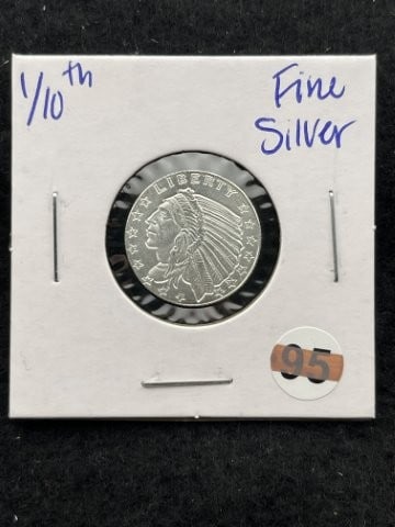 1/10th Fine Silver Coin: KEY WORDS: INDIAN ARTIFACT ARTIFACTS ARROWHEAD ARROWHEADS NATIVE AMERICAN MISSISSIPPIAN QUAPAW CADDO POTTERY COINS MORGAN DOLLAR PEACE DOLLAR SILVER COINS. All coins have been Sigma tested for authent