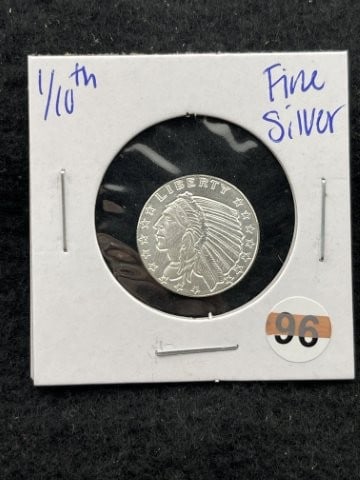 1/10th Fine Silver Coin: KEY WORDS: INDIAN ARTIFACT ARTIFACTS ARROWHEAD ARROWHEADS NATIVE AMERICAN MISSISSIPPIAN QUAPAW CADDO POTTERY COINS MORGAN DOLLAR PEACE DOLLAR SILVER COINS. All coins have been Sigma tested for authent