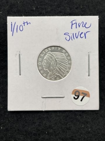 1/10th Fine Silver Coin: KEY WORDS: INDIAN ARTIFACT ARTIFACTS ARROWHEAD ARROWHEADS NATIVE AMERICAN MISSISSIPPIAN QUAPAW CADDO POTTERY COINS MORGAN DOLLAR PEACE DOLLAR SILVER COINS. All coins have been Sigma tested for authent