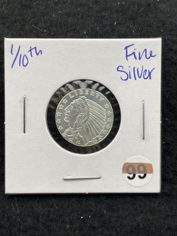 1/10th Fine Silver Coin: KEY WORDS: INDIAN ARTIFACT ARTIFACTS ARROWHEAD ARROWHEADS NATIVE AMERICAN MISSISSIPPIAN QUAPAW CADDO POTTERY COINS MORGAN DOLLAR PEACE DOLLAR SILVER COINS. All coins have been Sigma tested for authent