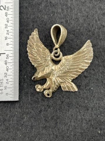 Sterling Eagle Pendant: KEY WORDS: INDIAN ARTIFACT ARTIFACTS ARROWHEAD ARROWHEADS NATIVE AMERICAN MISSISSIPPIAN QUAPAW CADDO POTTERY COINS MORGAN DOLLAR PEACE DOLLAR SILVER COINS. All coins have been Sigma tested for
