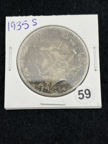 1935 S Peace Silver Dollar Coin: KEY WORDS: INDIAN ARTIFACT ARTIFACTS ARROWHEAD ARROWHEADS NATIVE AMERICAN MISSISSIPPIAN QUAPAW CADDO POTTERY COINS MORGAN DOLLAR PEACE DOLLAR SILVER COINS. All coins have been Sigma tested for