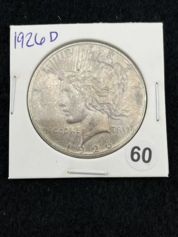 1926 D Peace Silver Dollar Coin: KEY WORDS: INDIAN ARTIFACT ARTIFACTS ARROWHEAD ARROWHEADS NATIVE AMERICAN MISSISSIPPIAN QUAPAW CADDO POTTERY COINS MORGAN DOLLAR PEACE DOLLAR SILVER COINS. All coins have been Sigma tested for