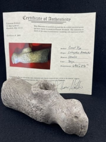 Great Pipe with Thomas Matthews COA from Livingston Kentucky Indian Artifact Arrowhead: KEY WORDS: INDIAN ARTIFACT ARTIFACTS ARROWHEAD ARROWHEADS NATIVE AMERICAN MISSISSIPPIAN QUAPAW CADDO POTTERY COINS MORGAN DOLLAR PEACE DOLLAR SILVER COINS. All coins have been Sigma tested for