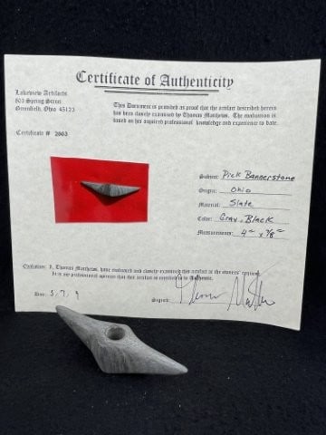 Pick Bannerstone with Thomas Matthews COA from Ohio Indian Artifact Arrowhead (1 of 8)