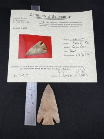 Lost Lake with Thomas Matthews COA from Bath County, Kentucky Indian Artifact Arrowhead (1 of 6)