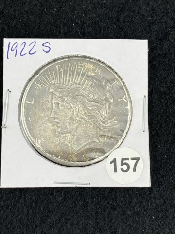 1922 S Peace Silver Dollar Coin: KEY WORDS: INDIAN ARTIFACT ARTIFACTS ARROWHEAD ARROWHEADS NATIVE AMERICAN MISSISSIPPIAN QUAPAW CADDO POTTERY COINS MORGAN DOLLAR PEACE DOLLAR SILVER COINS. All coins have been Sigma tested for