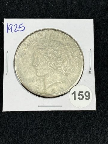 1925 Peace Silver Dollar Coin: KEY WORDS: INDIAN ARTIFACT ARTIFACTS ARROWHEAD ARROWHEADS NATIVE AMERICAN MISSISSIPPIAN QUAPAW CADDO POTTERY COINS MORGAN DOLLAR PEACE DOLLAR SILVER COINS. All coins have been Sigma tested for