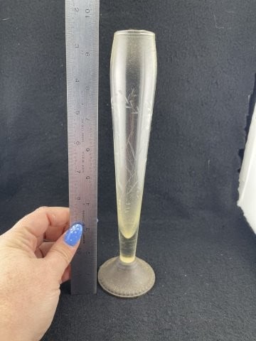 Glass Vase with Sterling Silver Bottom: KEY WORDS: INDIAN ARTIFACT ARTIFACTS ARROWHEAD ARROWHEADS NATIVE AMERICAN MISSISSIPPIAN QUAPAW CADDO POTTERY COINS MORGAN DOLLAR PEACE DOLLAR SILVER COINS. All coins have been Sigma tested for