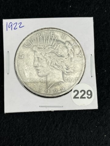 1922 Peace Silver Dollar Coin: KEY WORDS: INDIAN ARTIFACT ARTIFACTS ARROWHEAD ARROWHEADS NATIVE AMERICAN MISSISSIPPIAN QUAPAW CADDO POTTERY COINS MORGAN DOLLAR PEACE DOLLAR SILVER COINS. All coins have been Sigma tested for