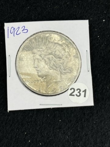 1923 Peace Silver Dollar Coin: KEY WORDS: INDIAN ARTIFACT ARTIFACTS ARROWHEAD ARROWHEADS NATIVE AMERICAN MISSISSIPPIAN QUAPAW CADDO POTTERY COINS MORGAN DOLLAR PEACE DOLLAR SILVER COINS. All coins have been Sigma tested for