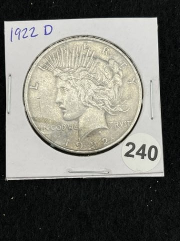 1922 D Peace Silver Dollar Coin: KEY WORDS: INDIAN ARTIFACT ARTIFACTS ARROWHEAD ARROWHEADS NATIVE AMERICAN MISSISSIPPIAN QUAPAW CADDO POTTERY COINS MORGAN DOLLAR PEACE DOLLAR SILVER COINS. All coins have been Sigma tested for
