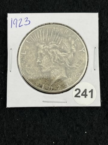 1923 Peace Silver Dollar Coin: KEY WORDS: INDIAN ARTIFACT ARTIFACTS ARROWHEAD ARROWHEADS NATIVE AMERICAN MISSISSIPPIAN QUAPAW CADDO POTTERY COINS MORGAN DOLLAR PEACE DOLLAR SILVER COINS. All coins have been Sigma tested for