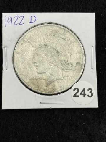 1922 D Peace Silver Dollar Coin: KEY WORDS: INDIAN ARTIFACT ARTIFACTS ARROWHEAD ARROWHEADS NATIVE AMERICAN MISSISSIPPIAN QUAPAW CADDO POTTERY COINS MORGAN DOLLAR PEACE DOLLAR SILVER COINS. All coins have been Sigma tested for