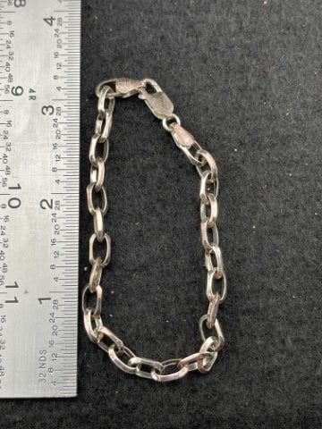 Sterling Silver Bracelet .928: KEY WORDS: INDIAN ARTIFACT ARTIFACTS ARROWHEAD ARROWHEADS NATIVE AMERICAN MISSISSIPPIAN QUAPAW CADDO POTTERY COINS MORGAN DOLLAR PEACE DOLLAR SILVER COINS. All coins have been Sigma tested for authent