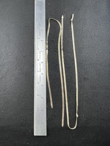 Two Broken Sterling Silver Necklaces: KEY WORDS: INDIAN ARTIFACT ARTIFACTS ARROWHEAD ARROWHEADS NATIVE AMERICAN MISSISSIPPIAN QUAPAW CADDO POTTERY COINS MORGAN DOLLAR PEACE DOLLAR SILVER COINS. All coins have been Sigma tested for