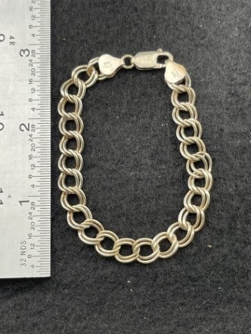 Sterling Bracelet: KEY WORDS: INDIAN ARTIFACT ARTIFACTS ARROWHEAD ARROWHEADS NATIVE AMERICAN MISSISSIPPIAN QUAPAW CADDO POTTERY COINS MORGAN DOLLAR PEACE DOLLAR SILVER COINS. All coins have been Sigma tested for