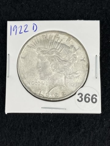 1922 D Peace Silver Dollar Coin: KEY WORDS: INDIAN ARTIFACT ARTIFACTS ARROWHEAD ARROWHEADS NATIVE AMERICAN MISSISSIPPIAN QUAPAW CADDO POTTERY COINS MORGAN DOLLAR PEACE DOLLAR SILVER COINS. All coins have been Sigma tested for