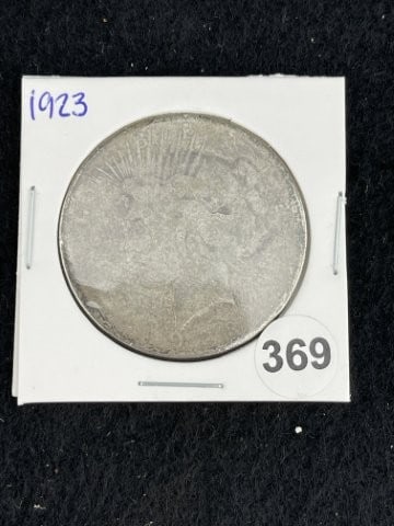 1923 Peace Silver Dollar Coin: KEY WORDS: INDIAN ARTIFACT ARTIFACTS ARROWHEAD ARROWHEADS NATIVE AMERICAN MISSISSIPPIAN QUAPAW CADDO POTTERY COINS MORGAN DOLLAR PEACE DOLLAR SILVER COINS. All coins have been Sigma tested for