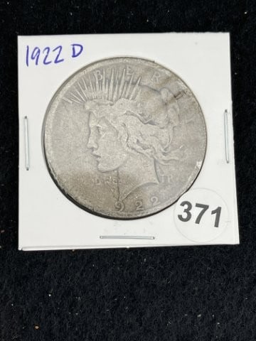 1922 D Peace Silver Dollar Coin: KEY WORDS: INDIAN ARTIFACT ARTIFACTS ARROWHEAD ARROWHEADS NATIVE AMERICAN MISSISSIPPIAN QUAPAW CADDO POTTERY COINS MORGAN DOLLAR PEACE DOLLAR SILVER COINS. All coins have been Sigma tested for