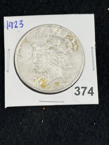 1923 Peace Silver Dollar Coin: KEY WORDS: INDIAN ARTIFACT ARTIFACTS ARROWHEAD ARROWHEADS NATIVE AMERICAN MISSISSIPPIAN QUAPAW CADDO POTTERY COINS MORGAN DOLLAR PEACE DOLLAR SILVER COINS. All coins have been Sigma tested for