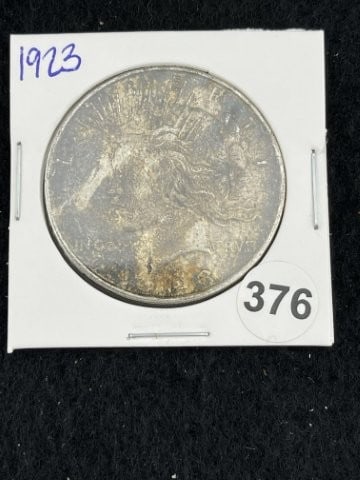 1923 Peace Silver Dollar Coin: KEY WORDS: INDIAN ARTIFACT ARTIFACTS ARROWHEAD ARROWHEADS NATIVE AMERICAN MISSISSIPPIAN QUAPAW CADDO POTTERY COINS MORGAN DOLLAR PEACE DOLLAR SILVER COINS. All coins have been Sigma tested for