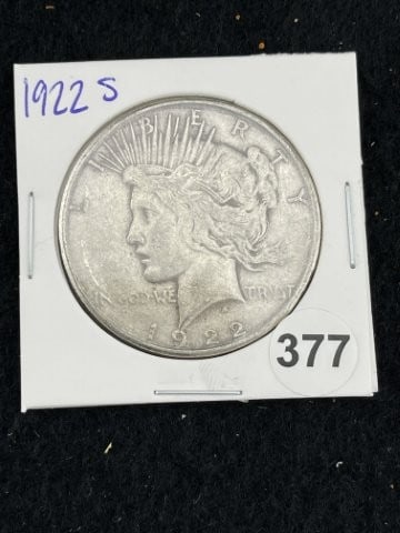 1922 S Peace Silver Dollar Coin: KEY WORDS: INDIAN ARTIFACT ARTIFACTS ARROWHEAD ARROWHEADS NATIVE AMERICAN MISSISSIPPIAN QUAPAW CADDO POTTERY COINS MORGAN DOLLAR PEACE DOLLAR SILVER COINS. All coins have been Sigma tested for