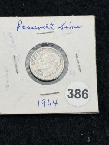 1964 Roosevelt Dime Coin: KEY WORDS: INDIAN ARTIFACT ARTIFACTS ARROWHEAD ARROWHEADS NATIVE AMERICAN MISSISSIPPIAN QUAPAW CADDO POTTERY COINS MORGAN DOLLAR PEACE DOLLAR SILVER COINS. All coins have been Sigma tested for authent