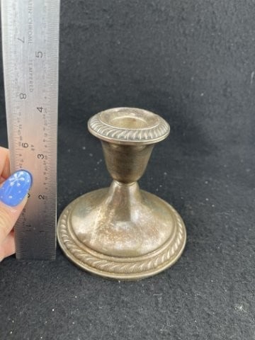 Sterling Silver Weighted Candle Holder: KEY WORDS: INDIAN ARTIFACT ARTIFACTS ARROWHEAD ARROWHEADS NATIVE AMERICAN MISSISSIPPIAN QUAPAW CADDO POTTERY COINS MORGAN DOLLAR PEACE DOLLAR SILVER COINS. All coins have been Sigma tested for