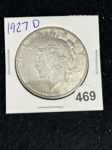 1927 D Peace Silver Dollar Coin: KEY WORDS: INDIAN ARTIFACT ARTIFACTS ARROWHEAD ARROWHEADS NATIVE AMERICAN MISSISSIPPIAN QUAPAW CADDO POTTERY COINS MORGAN DOLLAR PEACE DOLLAR SILVER COINS. All coins have been Sigma tested for