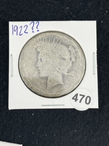 1922 ?? Peace Silver Dollar Coin: KEY WORDS: INDIAN ARTIFACT ARTIFACTS ARROWHEAD ARROWHEADS NATIVE AMERICAN MISSISSIPPIAN QUAPAW CADDO POTTERY COINS MORGAN DOLLAR PEACE DOLLAR SILVER COINS. All coins have been Sigma tested for