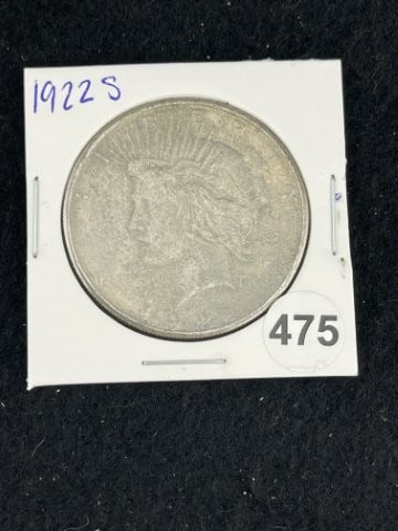 1922 S Peace Silver Dollar Coin: KEY WORDS: INDIAN ARTIFACT ARTIFACTS ARROWHEAD ARROWHEADS NATIVE AMERICAN MISSISSIPPIAN QUAPAW CADDO POTTERY COINS MORGAN DOLLAR PEACE DOLLAR SILVER COINS. All coins have been Sigma tested for